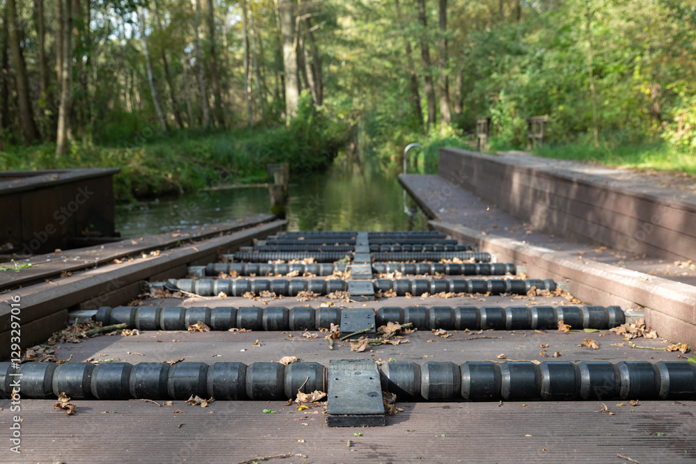 Watergate for canoes in Spreewald, Germany Watergate for canoes in Spreewald, Germany