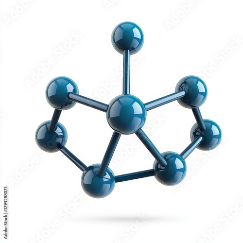 A 3D model of a molecular structure featuring interconnected spheres representing atoms, showcasing a scientific and modern design.