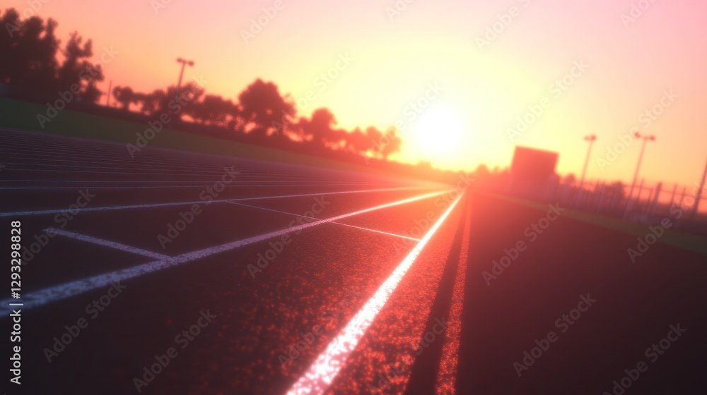 Serene Sunset Over Empty Running Track with Vibrant Colors Serene Sunset Over Empty Running Track with Vibrant Colors