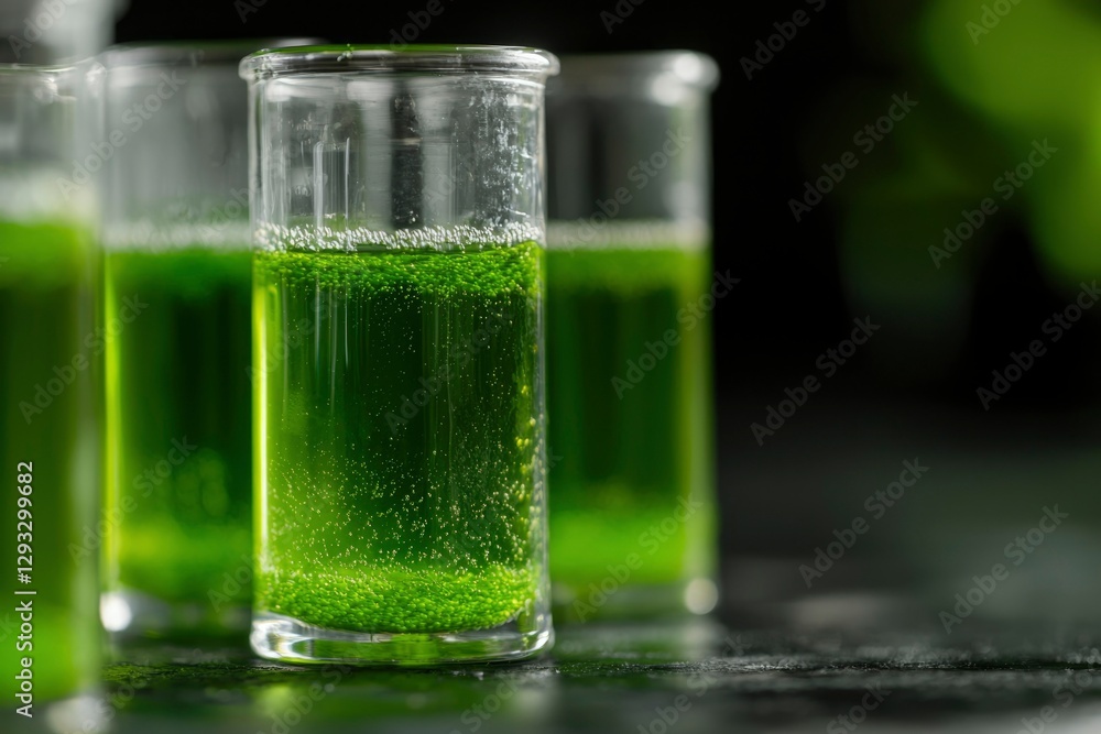 Green liquid in test tubes on dark surface Green liquid in test tubes on dark surface
