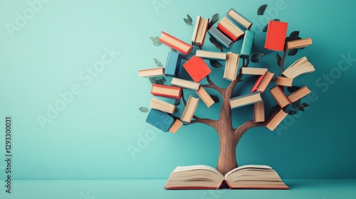 International literacy day concept with tree with books like leaves