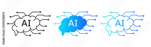 A minimalistic blue AI logo featuring a brain shaped circuit design, symbolizing innovation, virtual networks, and futuristic algorithms for modern technology and business.