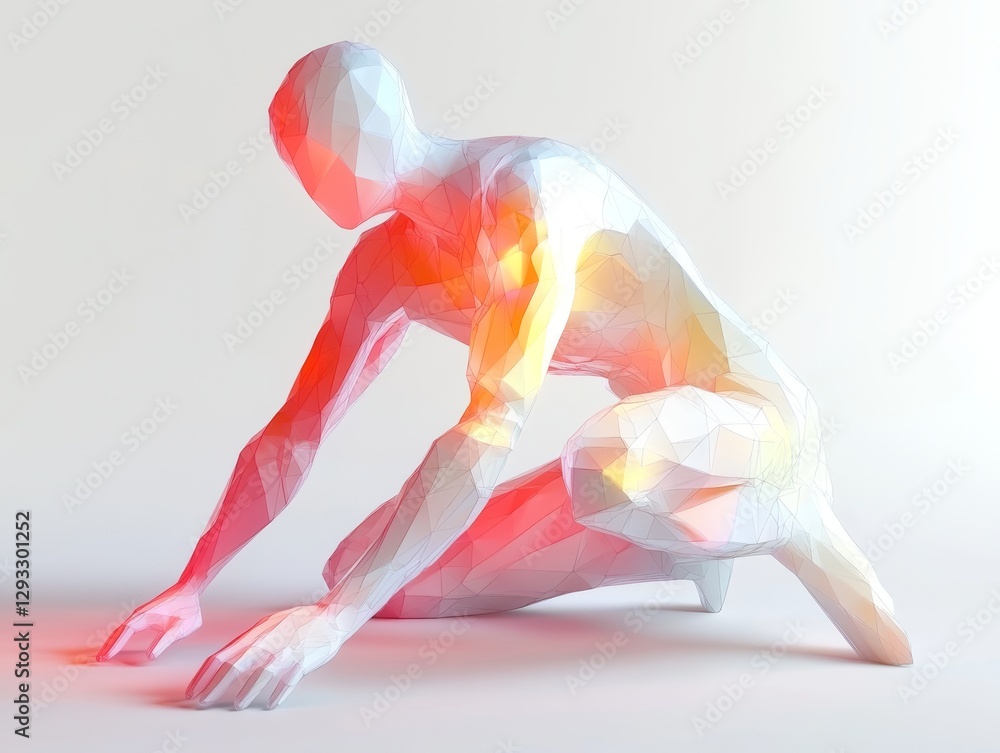Obraz premium Low-poly futuristic humanoid figure with glowing highlights 