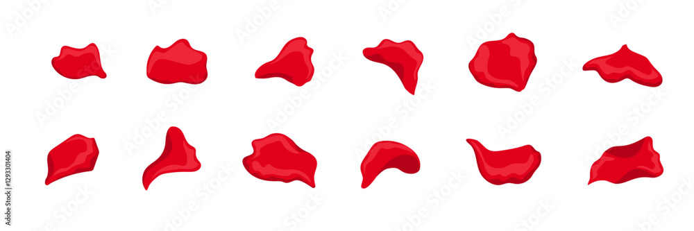 Fototapeta premium A vector set of isolated red rose petals, symbolizing love, romance, and elegance, perfect for wedding decorations, Valentines cards, and spa themes.