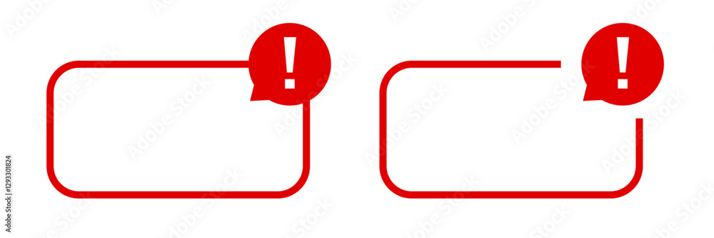 Two red alert symbols, each featuring an exclamation mark inside a speech bubble, suggest a warning or important message. Two red alert symbols, each featuring an exclamation mark inside a speech bubble, suggest a warning or important message.