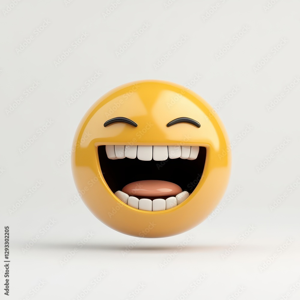 Fototapeta premium A cheerful smiling emoji with an open mouth and bright teeth, radiating happiness and joy against a simple background.