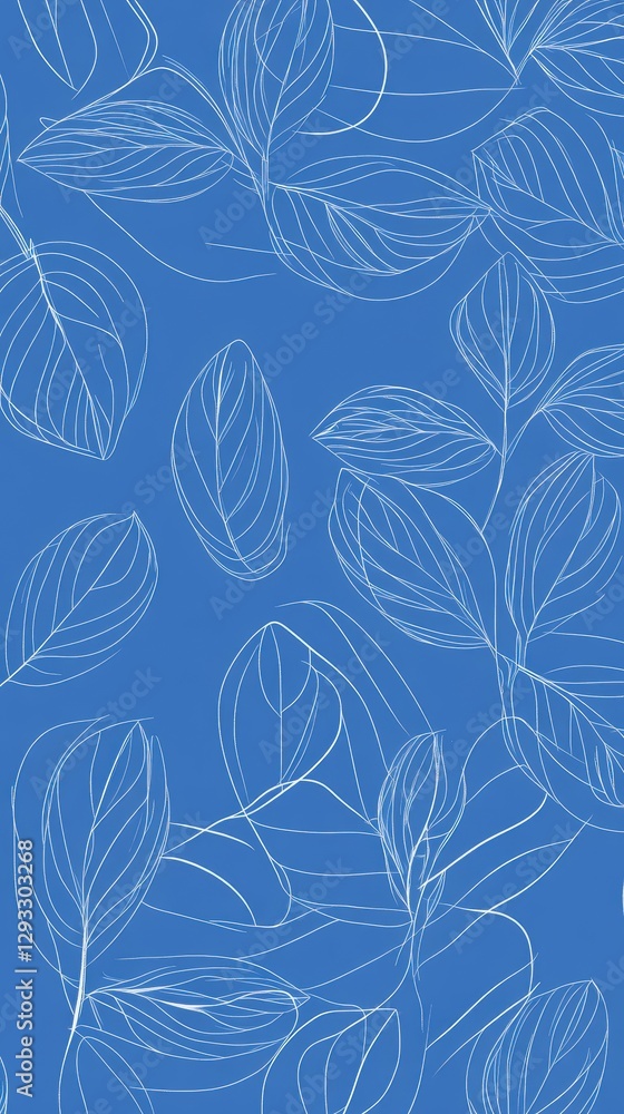 Delicate Line Art Floral Print on a Vibrant Blue Background Delicate Line Art Floral Print on a Vibrant Blue Background