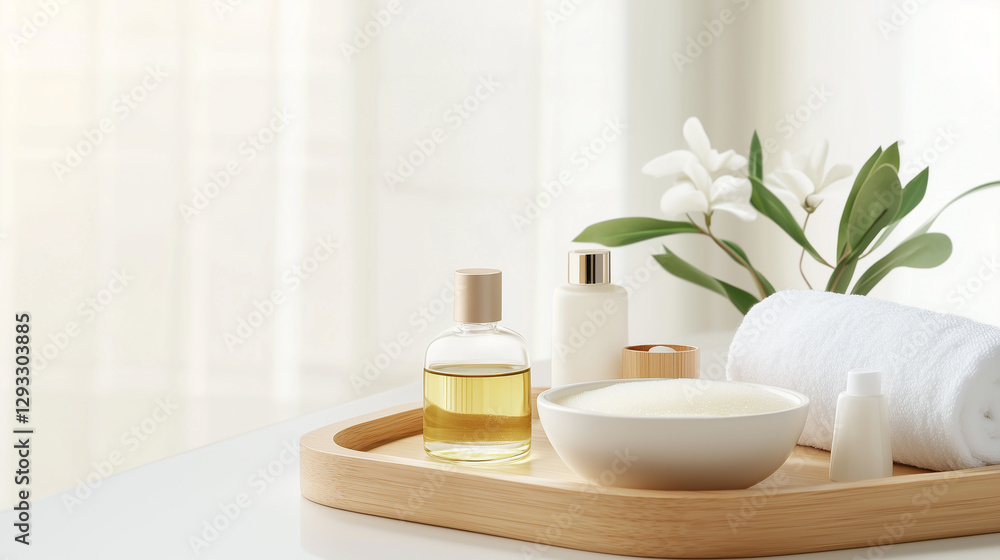 Serene Foot Spa Experience: Luxurious Tray of Oils, Scrubs, and Steaming Water for Pampering Feet Serene Foot Spa Experience: Luxurious Tray of Oils, Scrubs, and Steaming Water for Pampering Feet