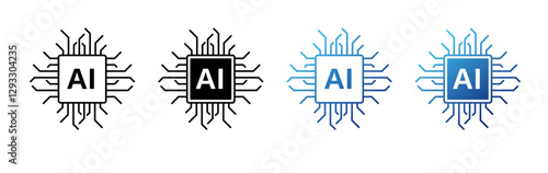 A digital circuit themed AI icon with a modern chip design, representing advanced machine learning, algorithms, and virtual intelligence, perfect for web and tech businesses.