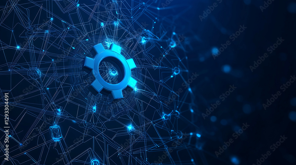 Obraz premium Futuristic Technology Gear Digital Network Innovation Engineering Machine Cyber System Mechanics Connectivity Vision