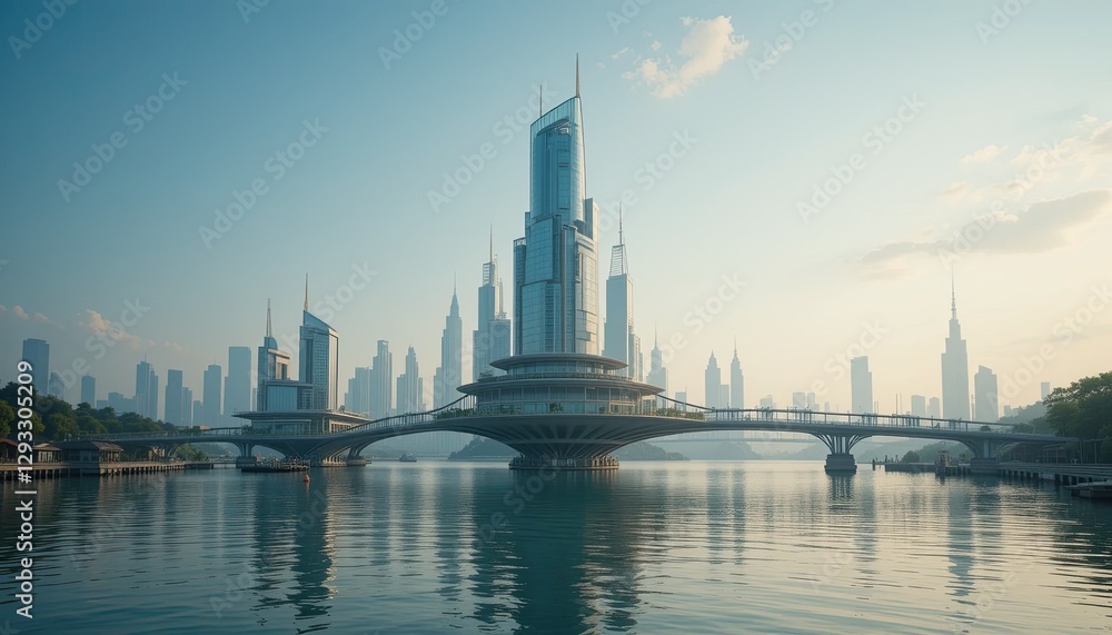 Naklejka premium A contemporary building that rises from the ground like a gigantic crystal