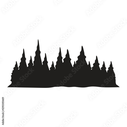 Dense Forest A Silhouette of Varied Evergreen Trees with Varying Heights and Shapes