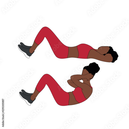 Black Female Character performing a reverse crunch exercise in red clothing