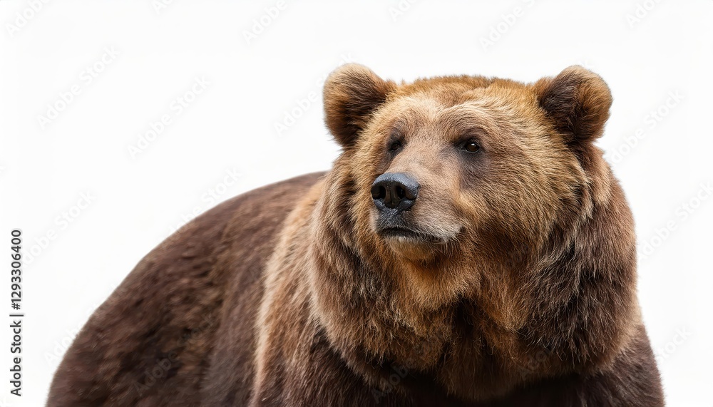 Isolated White Background Bear, Majestic Brown Grizzly Adorning a Sparkling SnowCovered Landscape in Winters Bliss, Radiating a Powerful and Peaceful Energy. Isolated White Background Bear, Majestic Brown Grizzly Adorning a Sparkling SnowCovered Landscape in Winters Bliss, Radiating a Powerful and Peaceful Energy.