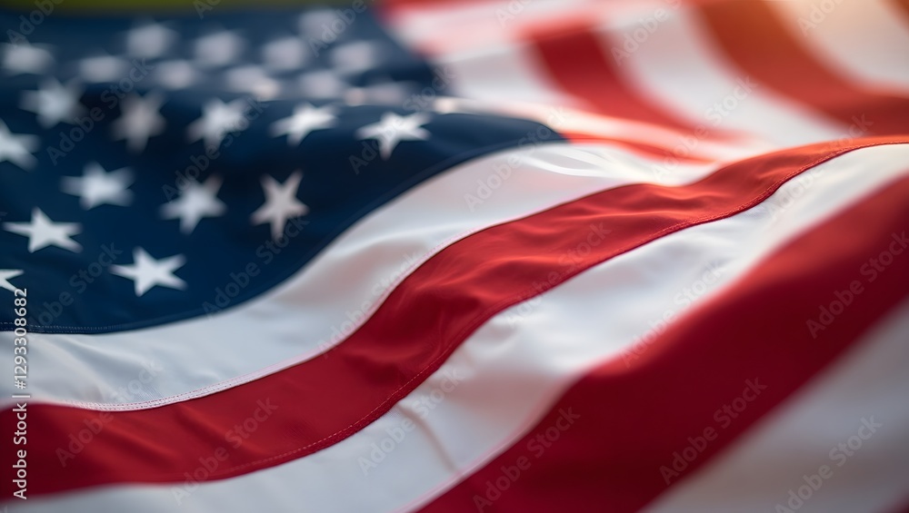 Close-up of the American flag waving gently in a light breeze. Close-up of the American flag waving gently in a light breeze.