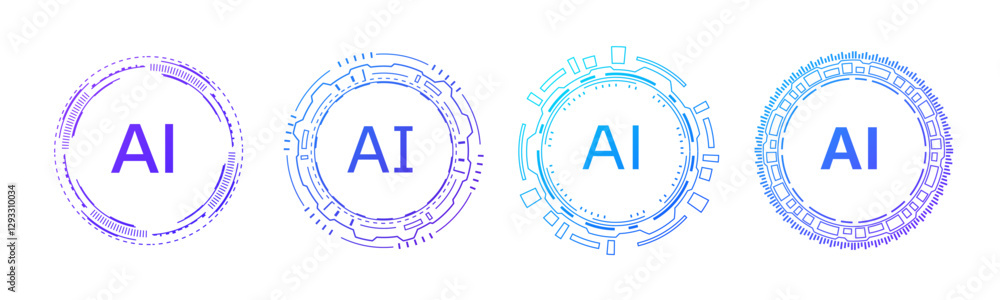 A minimalistic circular AI frame with a blue futuristic design, symbolizing artificial intelligence, modern technology, and digital innovation, ideal for logos and web backgrounds.