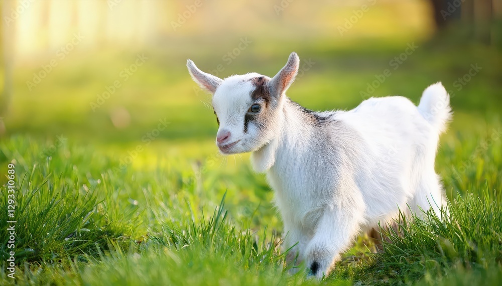 Adorable Goat Kid Frolicking on Verdant Spring Grassland, Capturing the Youthful Spirit and Vibrancy of Natures Blossom. Adorable Goat Kid Frolicking on Verdant Spring Grassland, Capturing the Youthful Spirit and Vibrancy of Natures Blossom.