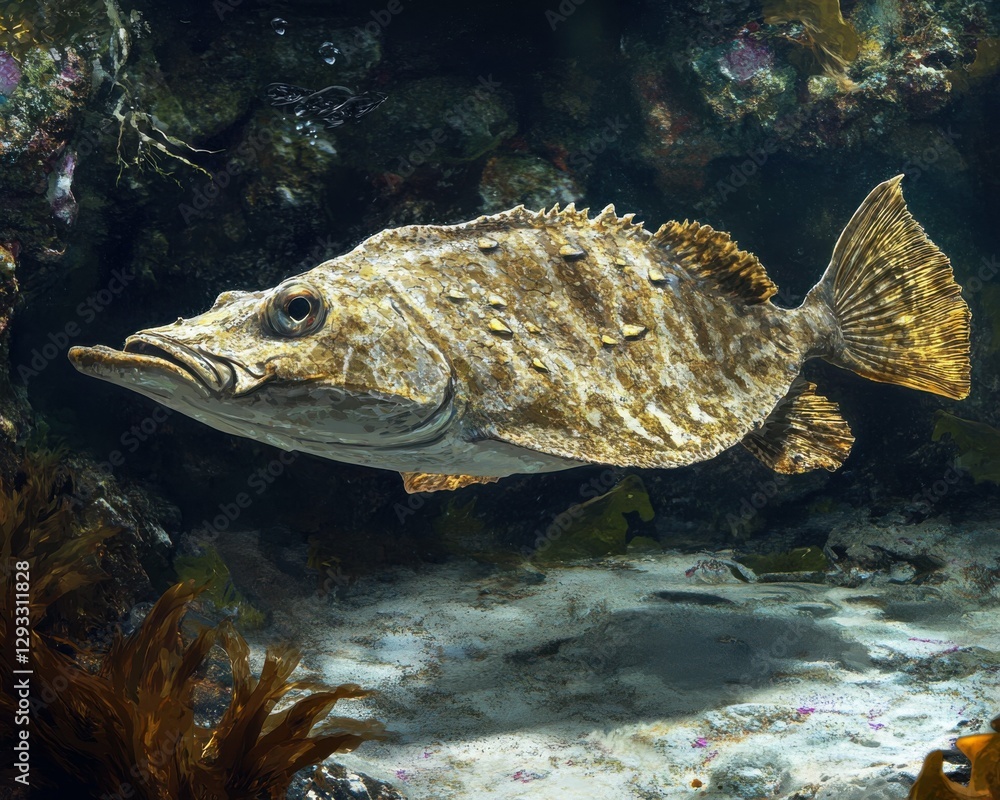 Summer Flounder. Underwater Image of Flounder Fish Swimming in its Natural Habitat Summer Flounder. Underwater Image of Flounder Fish Swimming in its Natural Habitat