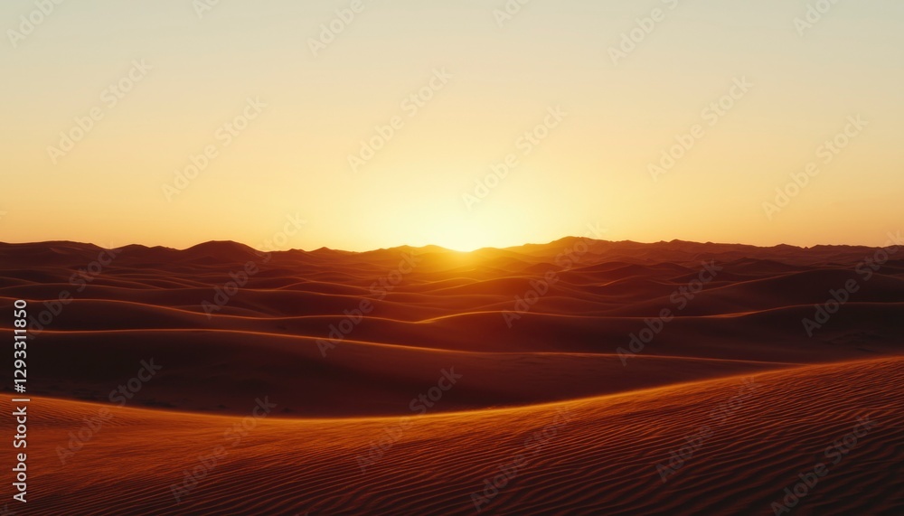 Golden sunset over rolling desert dunes at dusk Golden sunset over rolling desert dunes at dusk