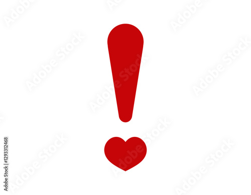 A bright red exclamation mark above a small heart, symbolizing love and attention.
