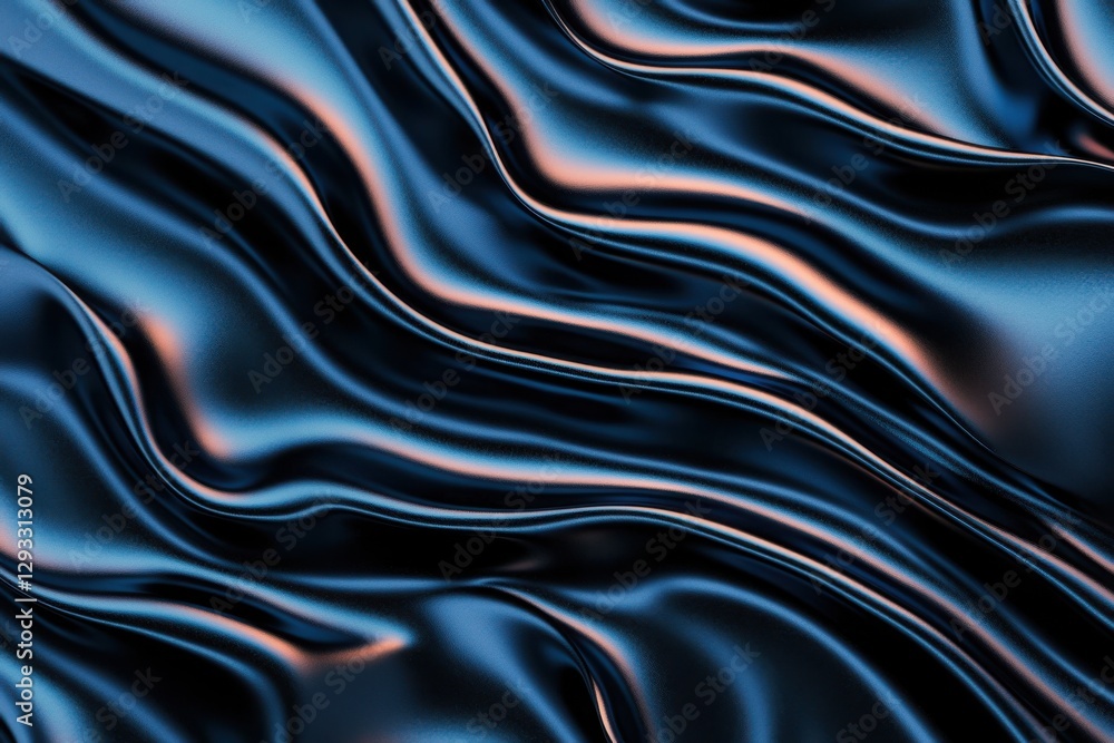 Obraz premium A close-up image of flowing, textured fabric in deep blue tones, showcasing smooth curves and reflections.