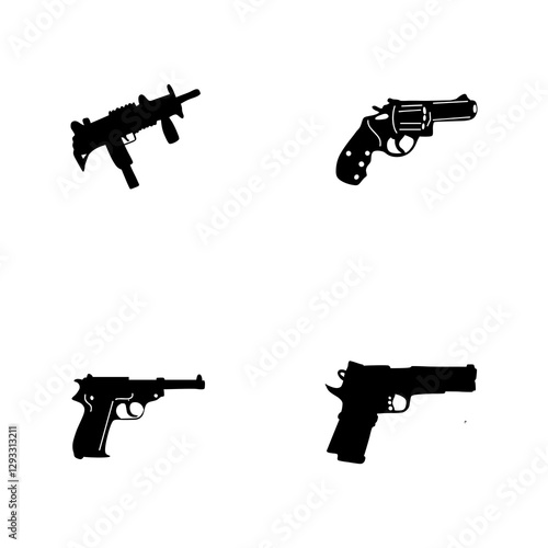 combination of traditional and modern weapon designs in silhouette style