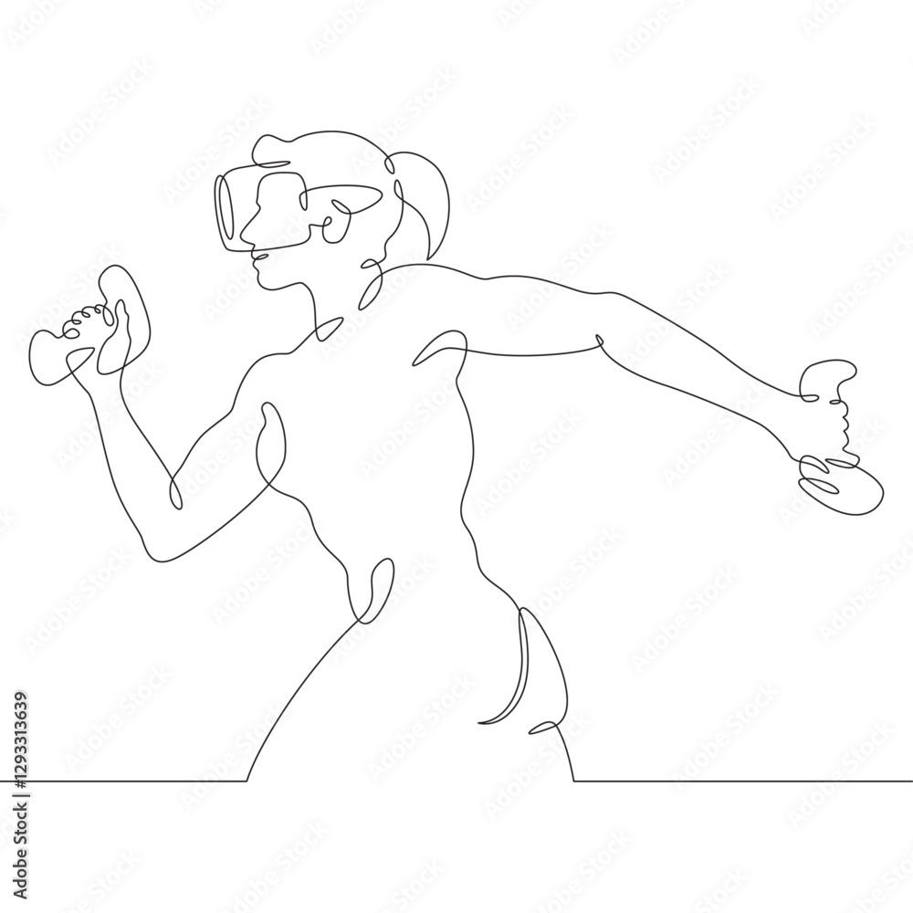 Continuous one line drawing woman in virtual reality. Girl in VR headset. High technology. Continuous one line drawing woman in virtual reality. Girl in VR headset. High technology.