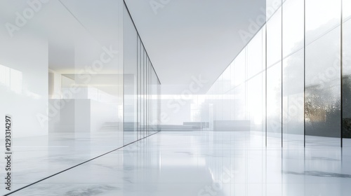 Wallpaper Mural Modern glass hallway, marble floor, city view, bright interior design, architecture Torontodigital.ca