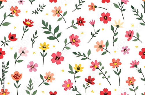 Wallpaper Mural Vintage vector seamless pattern, light background with pastel abstract wild flowers and leaves scattered chaotically, cotton fabric or wrapping paper design Torontodigital.ca