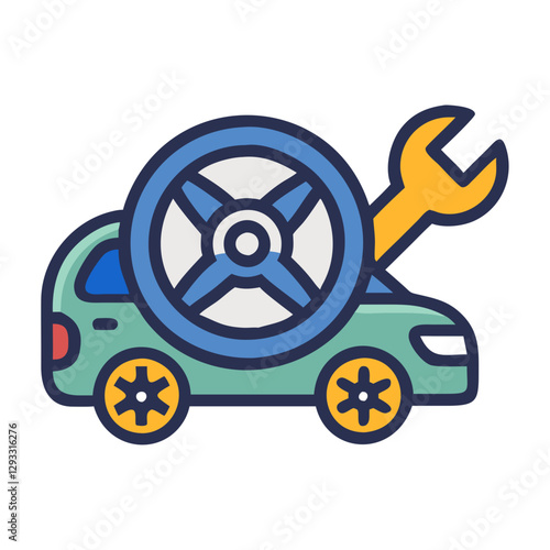 Car repair icon with wrench and wheel