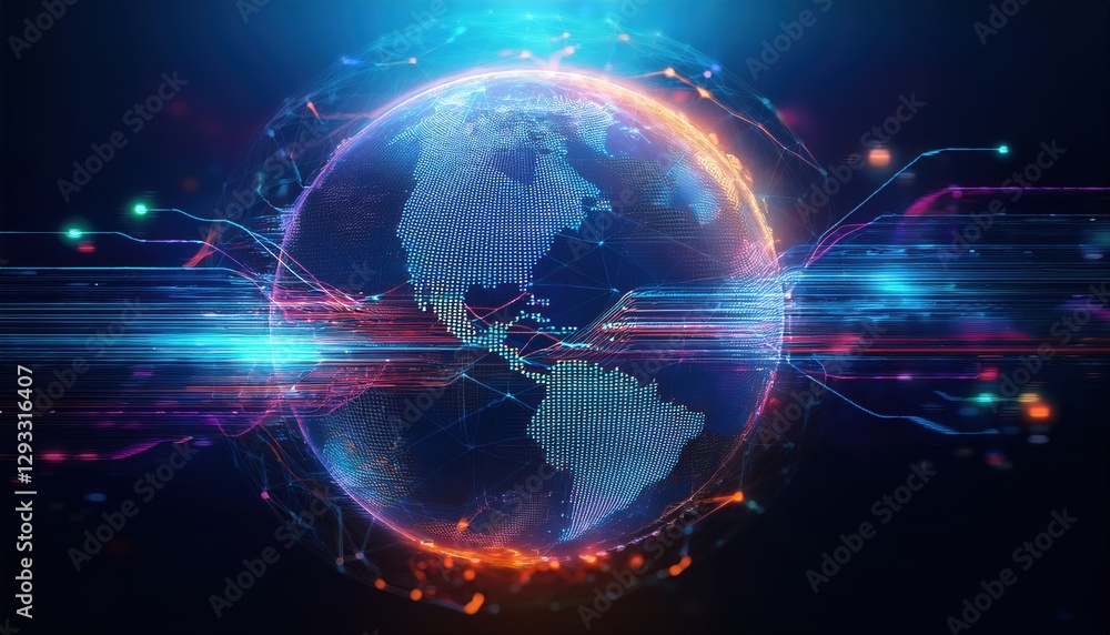 Stunning globe set against a bright blue and orange background highlighting global perspectives Stunning globe set against a bright blue and orange background highlighting global perspectives