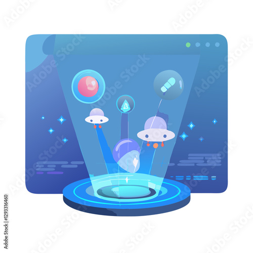 Alien spaceship scanning futuristic UI illustration