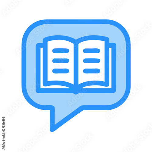 Open book inside speech bubble icon