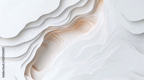 Luxury paper cut background Abstract decoration white pattern halftone gradients abstract 3d illustration topographic canyon map light relief texture curved layers. photo