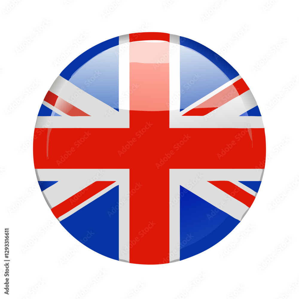 Obraz premium Circular British flag icon with glossy effect