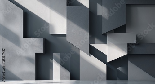 Abstract Geometric Shapes Wall Design with Shadows