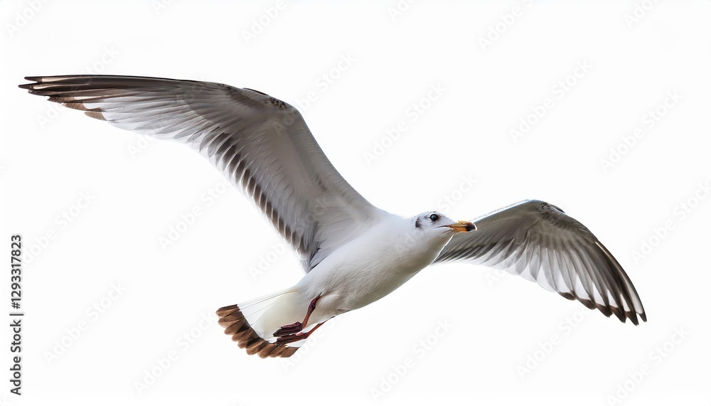 Obraz premium Majestic Seagull Soaring Freely Against a Transparent Backdrop, Capturing the Spirit of Flight and Oceanic Beauty in High Definition.