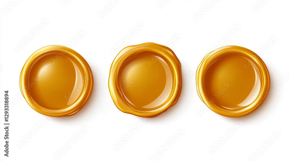 Gold wax seal stamp approval sealing. Quality guarantee blank retro postal label, royal insignia for letter or document isolated on transparent background. Realistic 3d vector illustration, icons set Gold wax seal stamp approval sealing. Quality guarantee blank retro postal label, royal insignia for letter or document isolated on transparent background. Realistic 3d vector illustration, icons set