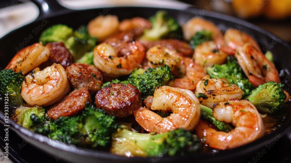 Fototapeta premium A rich, dark interior of a seasoned black cast iron skillet, showcasing its lustrous black rim and polished base, ready to deliver unmatched flavor in every dish