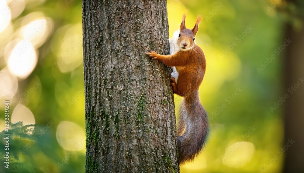Vibrant Summer Squirrel Frolic Amidst Lush Forest Greenery, Basking in Sunlit Rays, Capturing the Spirited Energy of Nature. Vibrant Summer Squirrel Frolic Amidst Lush Forest Greenery, Basking in Sunlit Rays, Capturing the Spirited Energy of Nature.