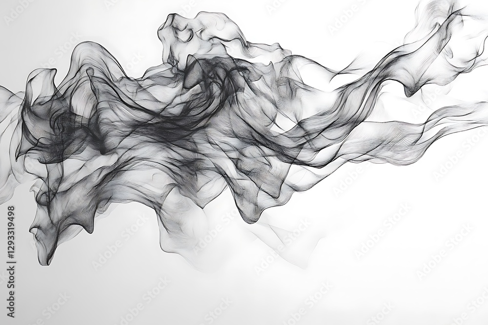 Gray smoke swirls, white background, abstract art, design Gray smoke swirls, white background, abstract art, design
