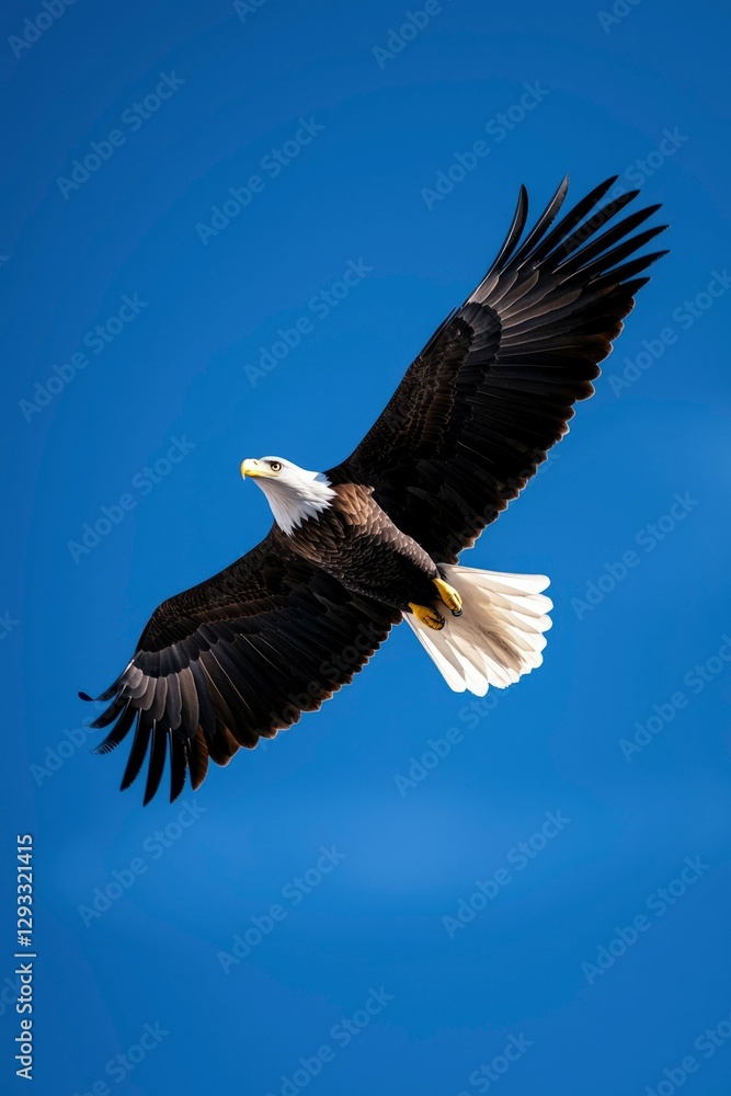 Naklejka premium Eagle Soaring in Bright Blue Sky