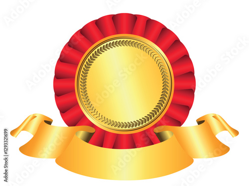 Vector round golden and red gradient frame with golden ribbon on transparent background