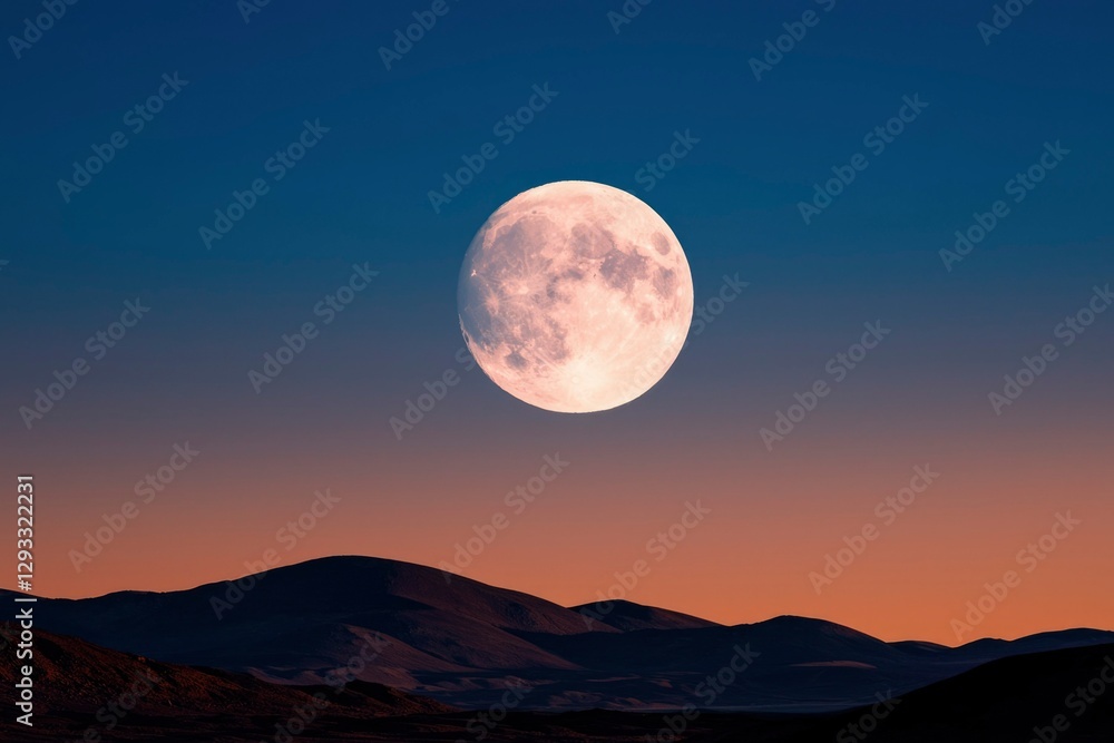 Full Moon Rising Over Silhouetted Hills at Dusk Full Moon Rising Over Silhouetted Hills at Dusk