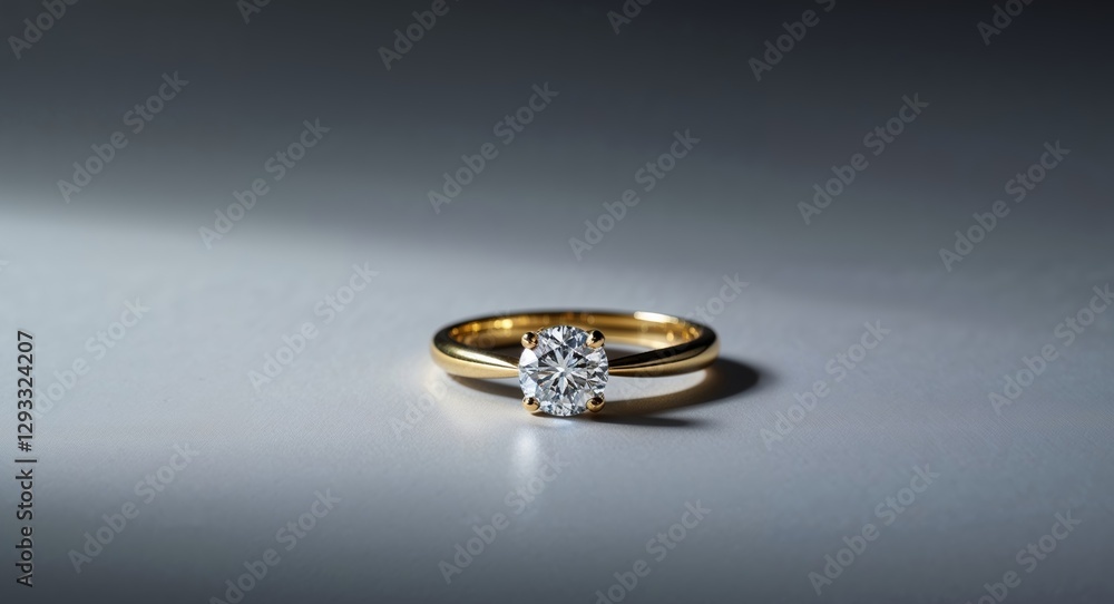 Single Gold Engagement Ring with Diamond in Dramatic Light Single Gold Engagement Ring with Diamond in Dramatic Light