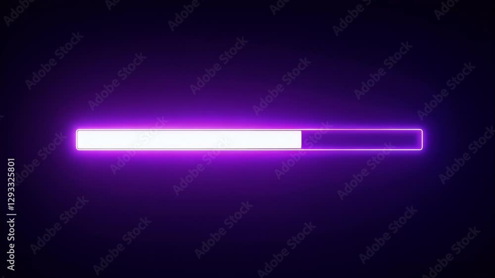 segmented futuristic loading bar glowing in vibrant purple, gradually filling on a dark