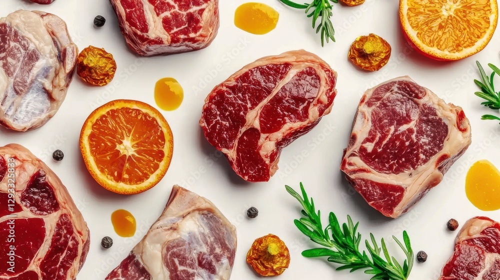 Gourmet meat selection culinary arts food photography bright lighting aesthetic presentation flavorful ingredients Gourmet meat selection culinary arts food photography bright lighting aesthetic presentation flavorful ingredients