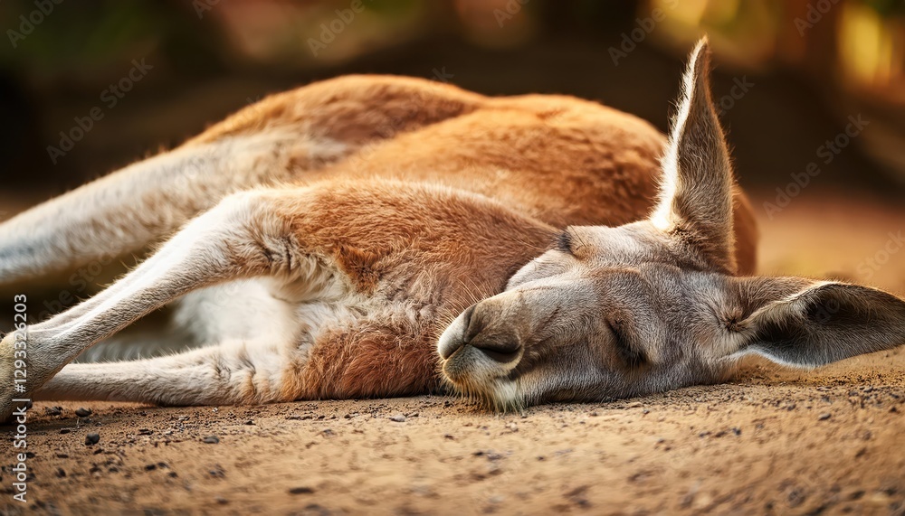 Naklejka premium Laugh Out Loud Giggling Kangaroo Slumbers Peacefully Amidst Australias Red Outback, Capturing a Humorous and Serene Moment in the Wild