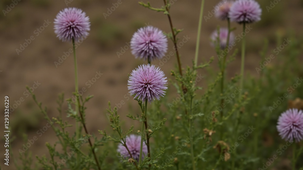 Delicate Purple Globe Thistle Flowers in a Field Delicate Purple Globe Thistle Flowers in a Field