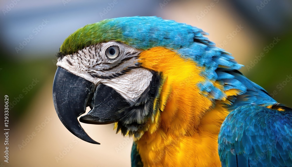Vivid Blue and Yellow Macaw Perched Majestically Amidst Lush Tropical Greenery, Exhibiting Striking Contrast and Captivating Energy in a Breathtaking Amazonian Scene. Vivid Blue and Yellow Macaw Perched Majestically Amidst Lush Tropical Greenery, Exhibiting Striking Contrast and Captivating Energy in a Breathtaking Amazonian Scene.